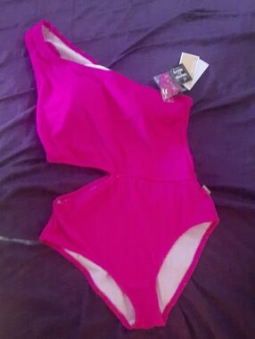 Michael Kors Hot Pink One-Shoulder Cutout One-Piece Swimsuit